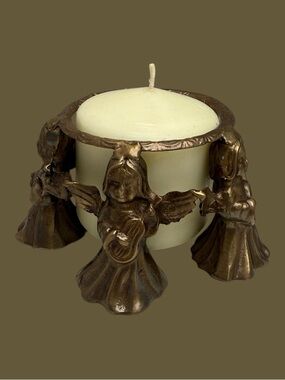 Vintage Brass Angels Candle Holder Christmas Holiday Ring of Angels